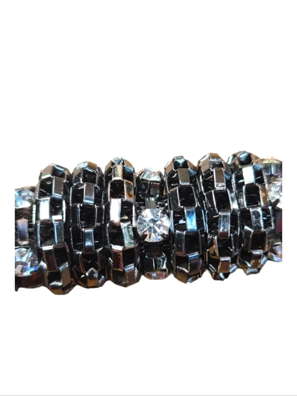 Chicos Rhinestone Laden Chain Belt Gunmetal Gray Chunky Adjustable 90s